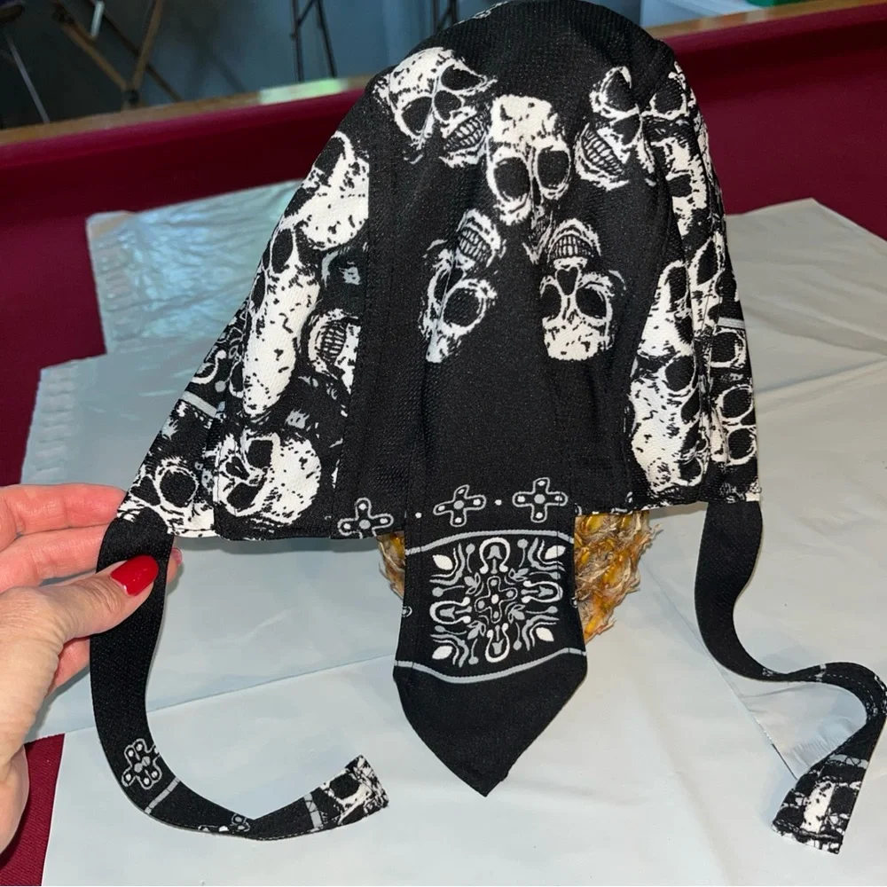 NEW Black white SKULL BIKER DOO Rag Cap Flydanna Durag Headwrap Bandanna Warrior - Picture 9 of 10